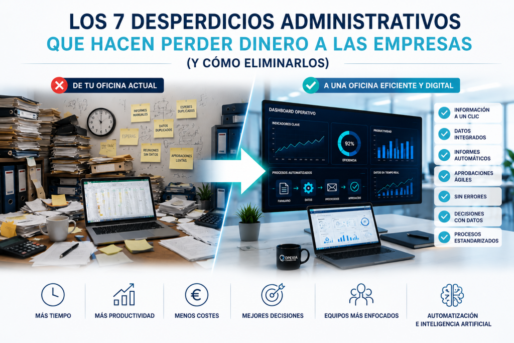 Los 7 desperdicios administrativos que hacen perder dinero a las empresas: Lean Office y gestión digital con Opexia Consulting